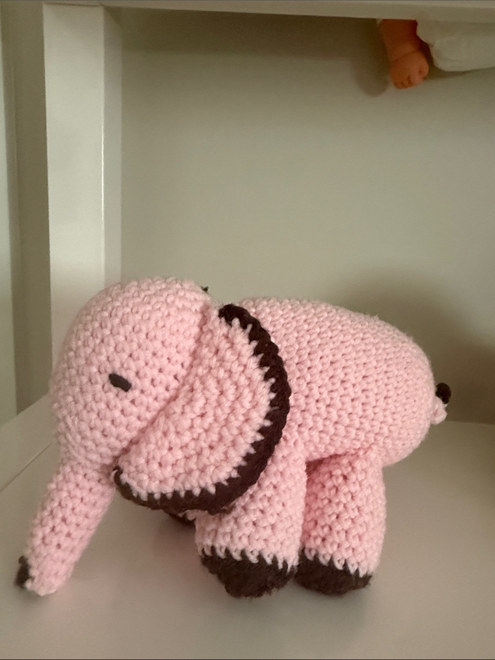 Hand Crafted Pink and Brown Crochet Elephant Plush
